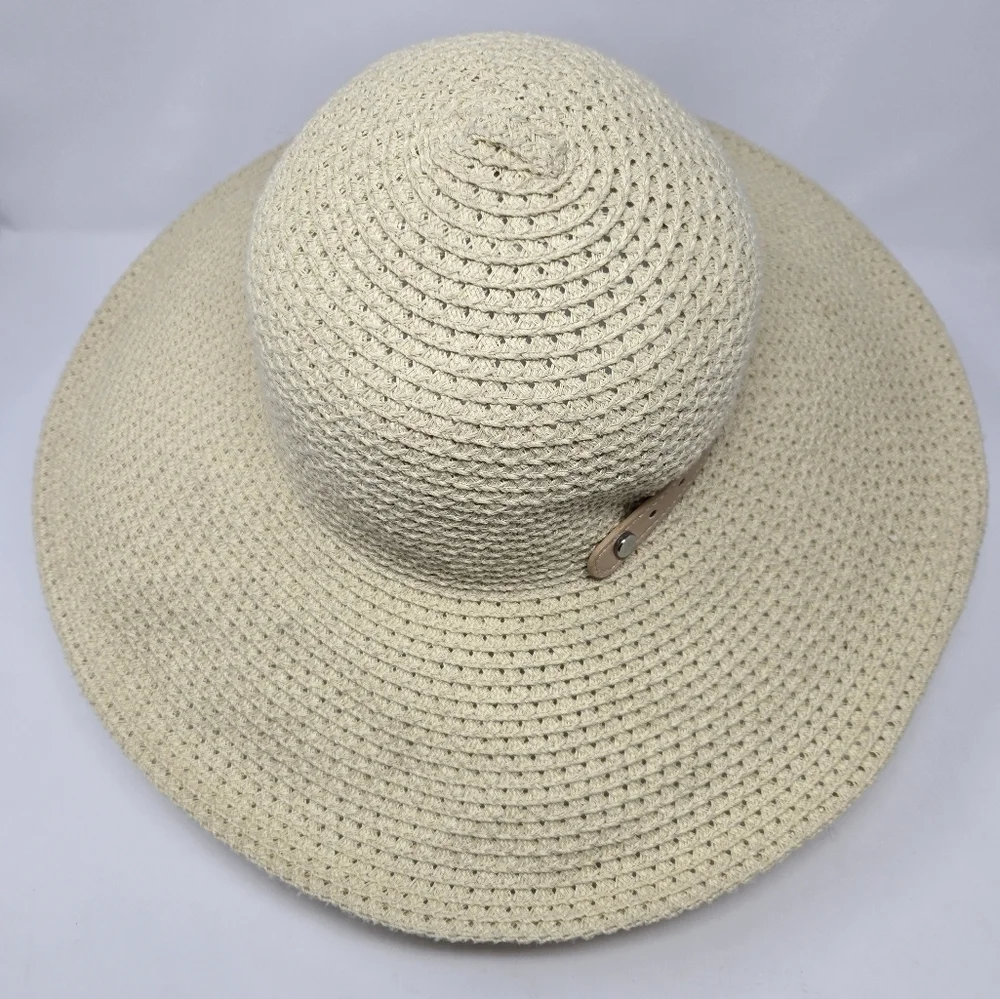 LANDS' END NATURAL CREAM OVERSIZE ADJUSTABLE SUN HAT CAP WOMEN OS VACATION BEACH